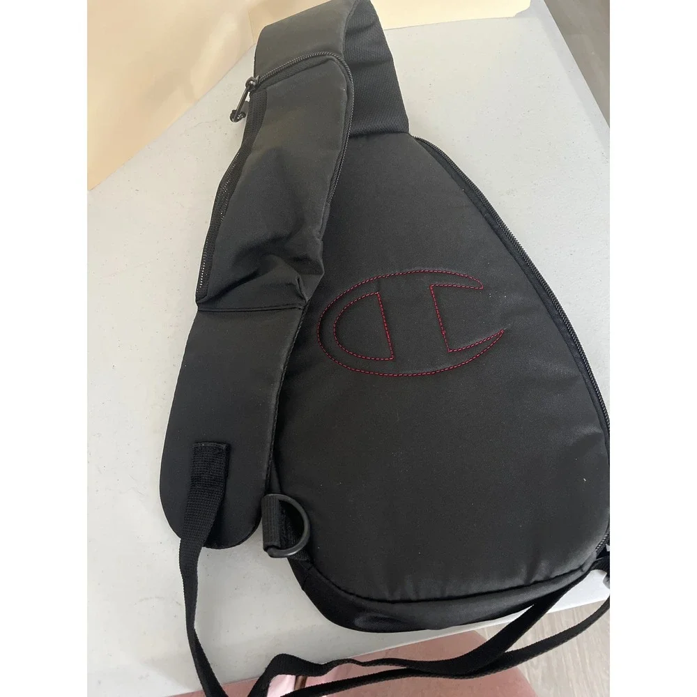 Champion Black Sling Bag Crossbody Backpack Shoulder Travel Pouch Unisex Logo